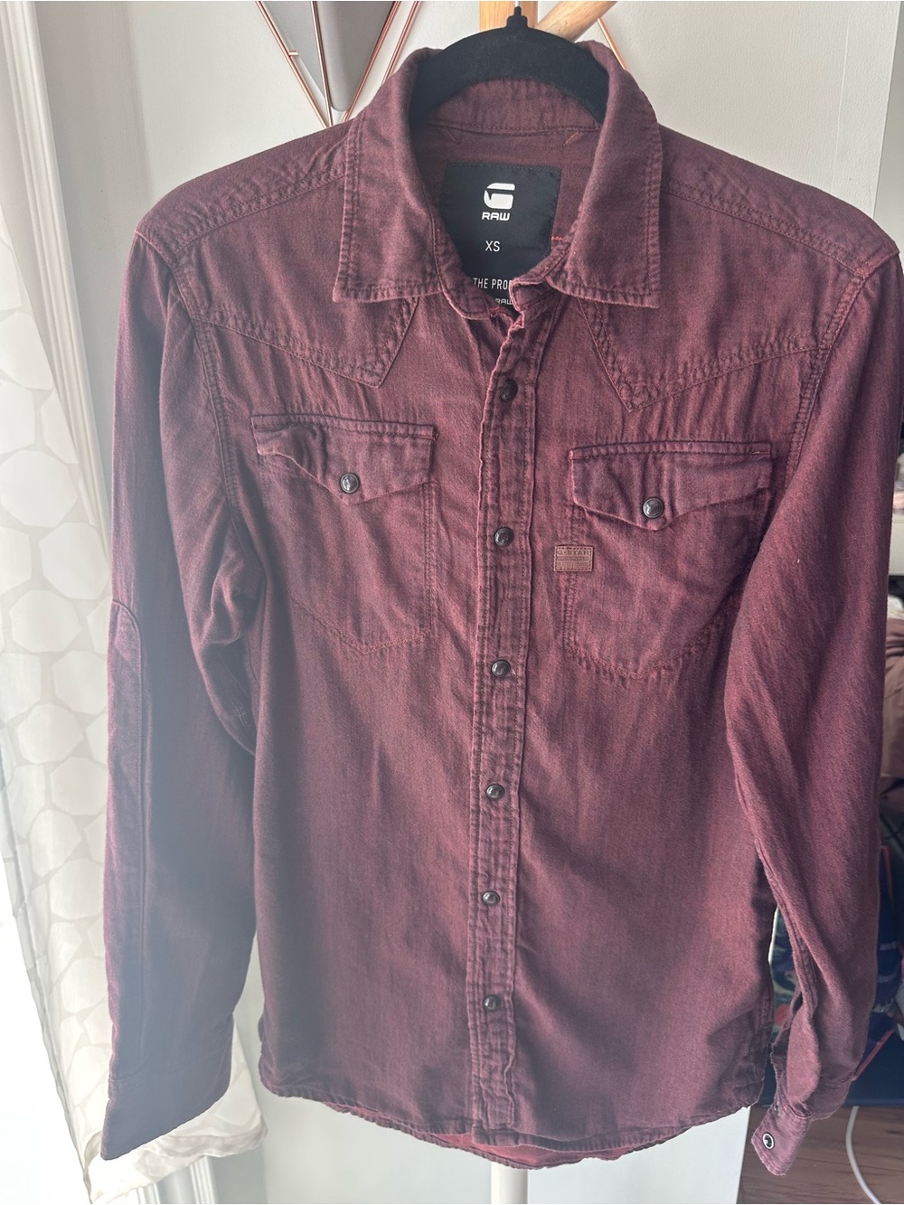 G-Star RAW Men's Tacoma Button-Up Down Western Shirt Top Burgundy Cotton Size XS